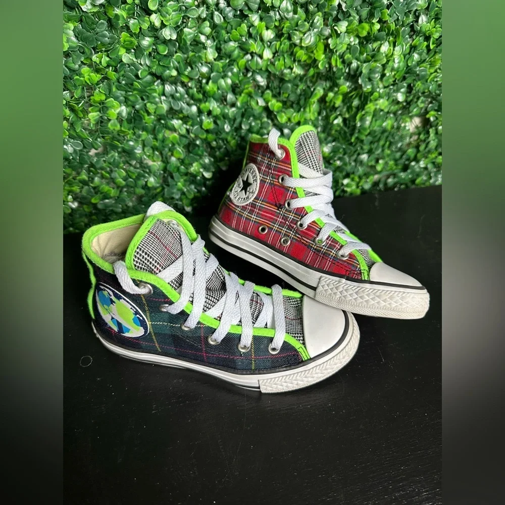 Converse Chuck Taylor All Star Hi Peace On Earth In Plaid Sneakers Size 12 boys